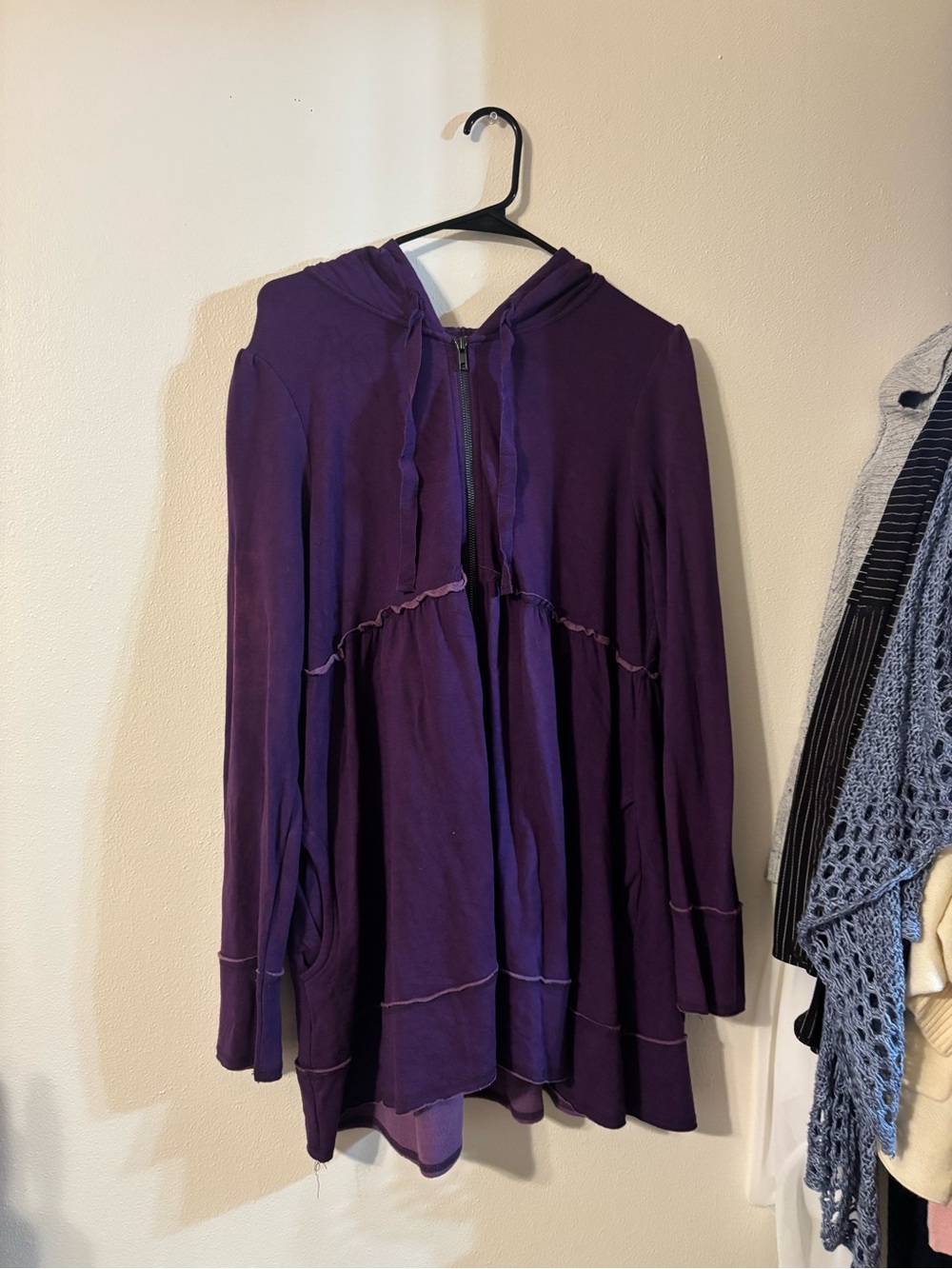 Women's Purple Hooded Zip-Front Tunic